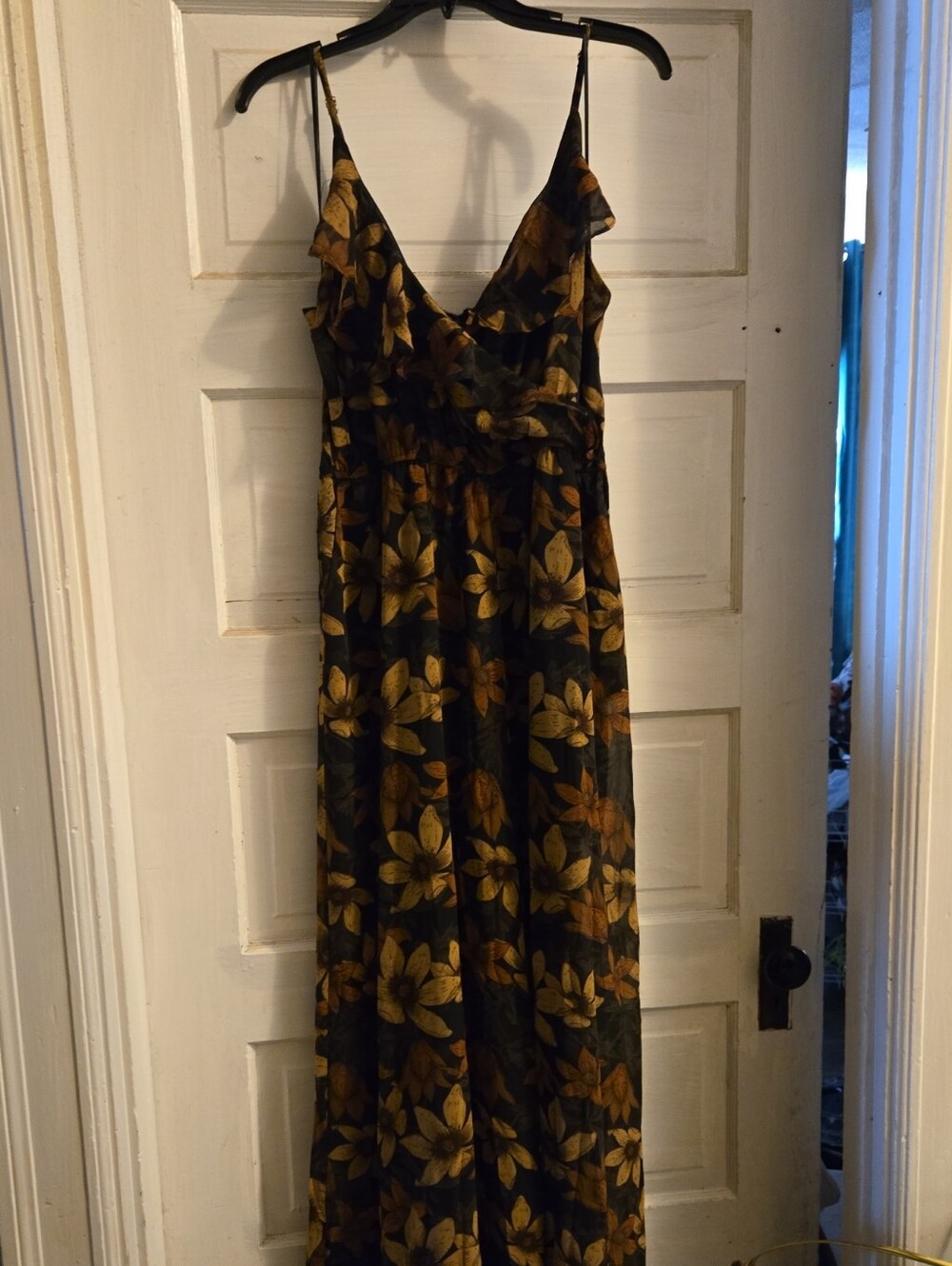 Bluivy Black Maxi Jumpsuit with Mustard Floral Print